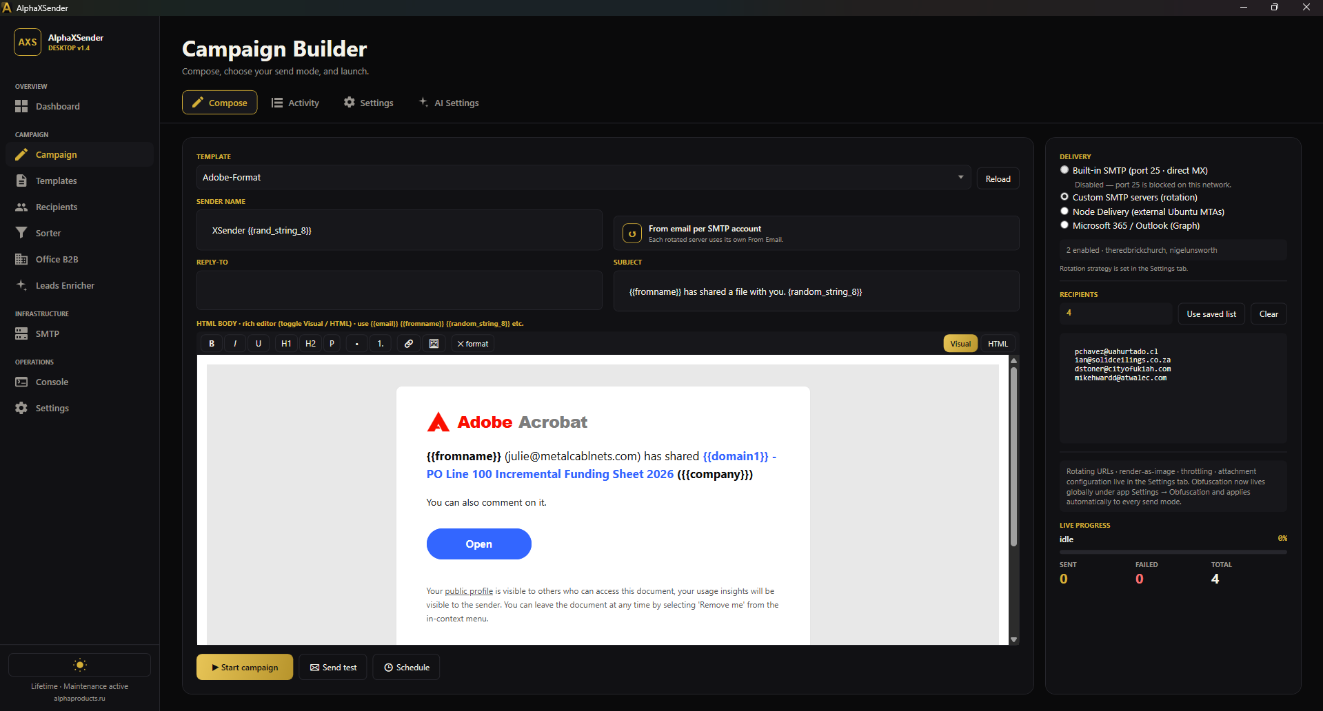 AlphaXSender — Campaign Builder