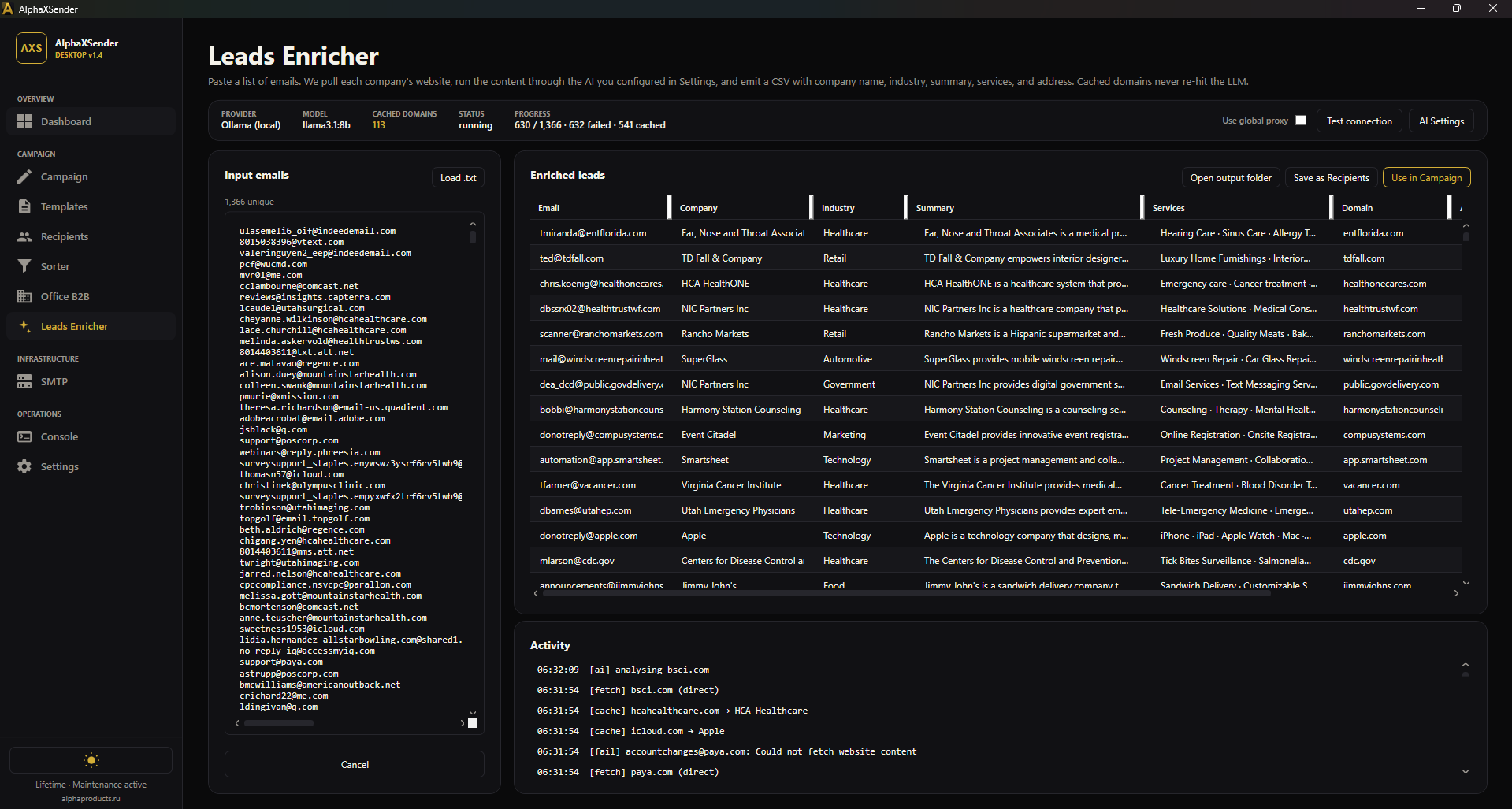 AlphaXSender — Leads Enricher