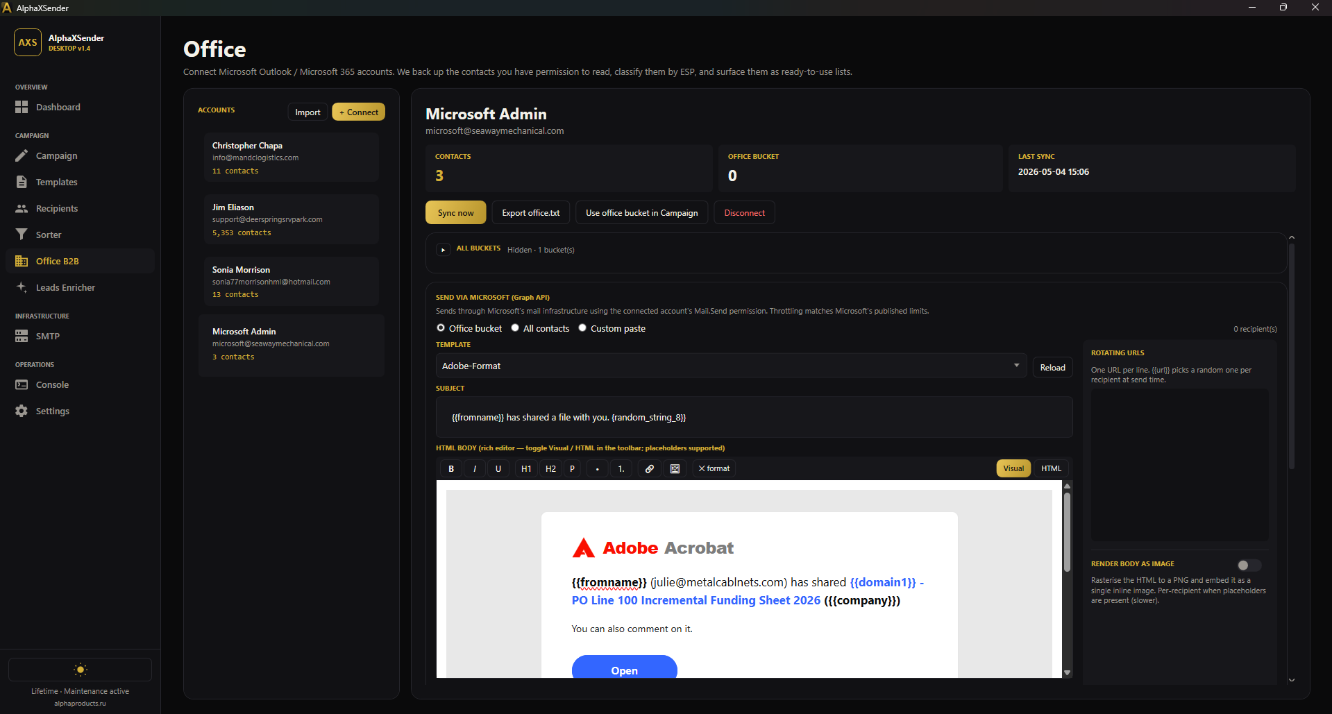 AlphaXSender — Office B2B